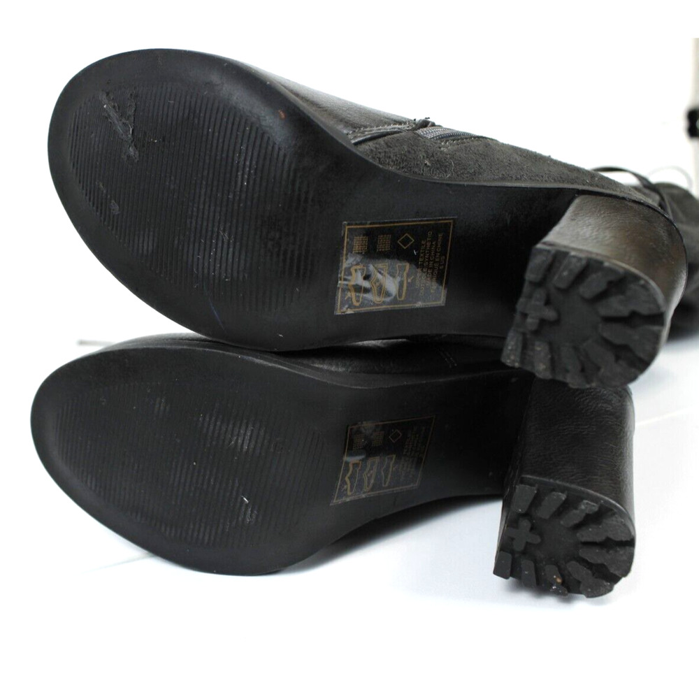 Leila Stone Rayne Suede Lace Up Zip Tall Boots Women 6 Block Heel 3.5" Dark Gray - Picture 8 of 15